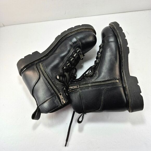 NexGen Men\'s Black Leather Lace-Up Motorcycle Biker Boots Size 8 Vintage main image 6